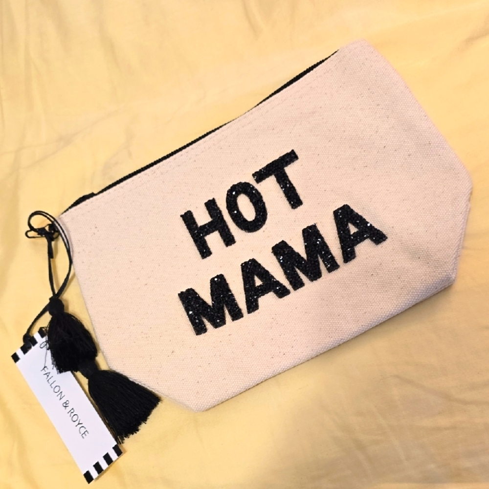 Canvas Pouch with Black Caviar Sead Bead Raised Letter  Text